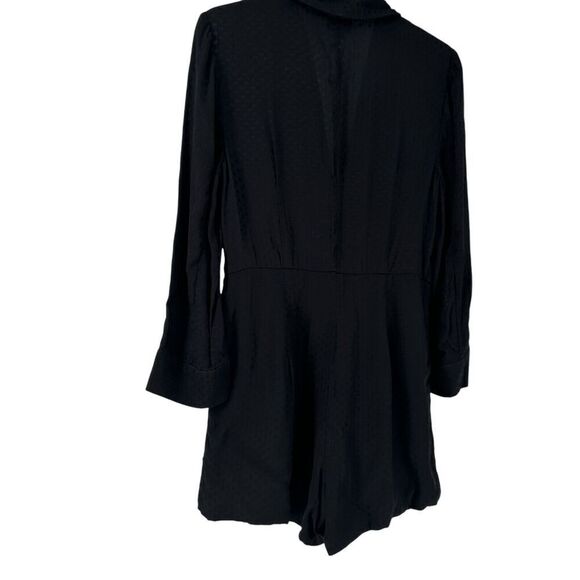 Bardot Romper Black Long Sleeve Deep V Neck Size S US 6 Silky Dot Night Out Chic - Picture 9 of 9